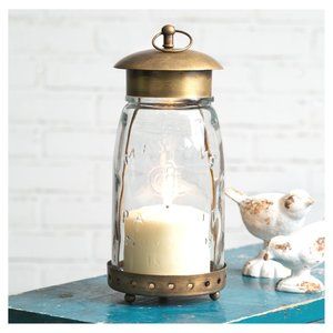 Mason Jar Candle Lantern - Antique Brass